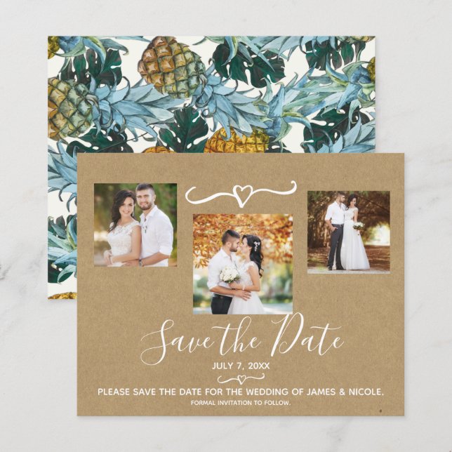 Lámina Piñas Tropicales Boda Foto Guardar la Fecha (Anverso / Reverso)