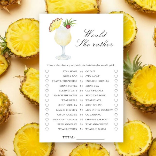 Lámina Pineapple bridal shower - Would she rather game (Subido por el creador)