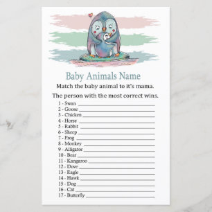 Lámina Pingüino Bebé Animales Nombre Juego