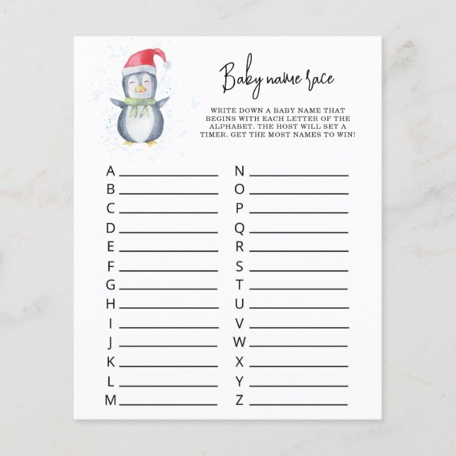 Lámina Pingüino Cuto - Juego de carreras de nombres de be (Anverso)