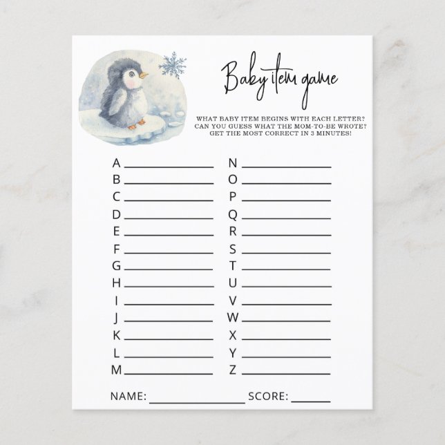 Lámina Pingüino - Juego de artículos para bebés. Juego Ba (Anverso)