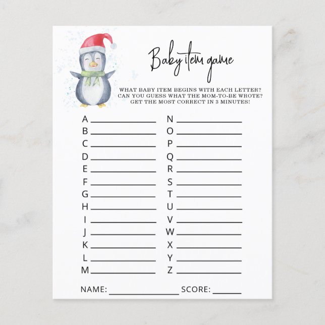 Lámina Pingüino - Juego de artículos para bebés. Juego Ba (Anverso)