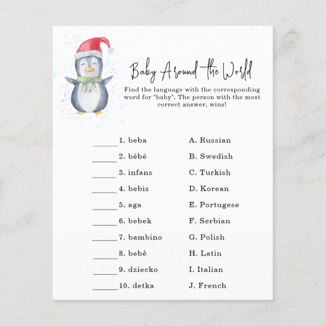 Lámina Pingüino - Juego de bebés alrededor del mundo (Anverso)