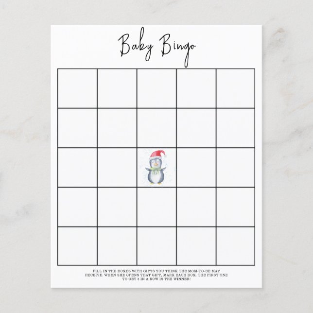 Lámina Pingüino - Juego de bingo para ducha de bebé (Anverso)