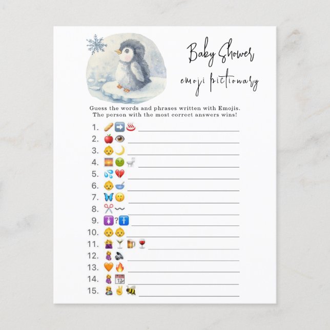 Lámina Pingüino - juego de imágenes de Emoji con ducha de (Anverso)