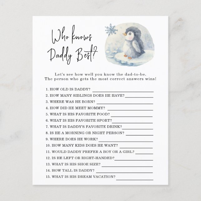 Lámina Pingüino - Juego que conoce mejor a papá (Anverso)