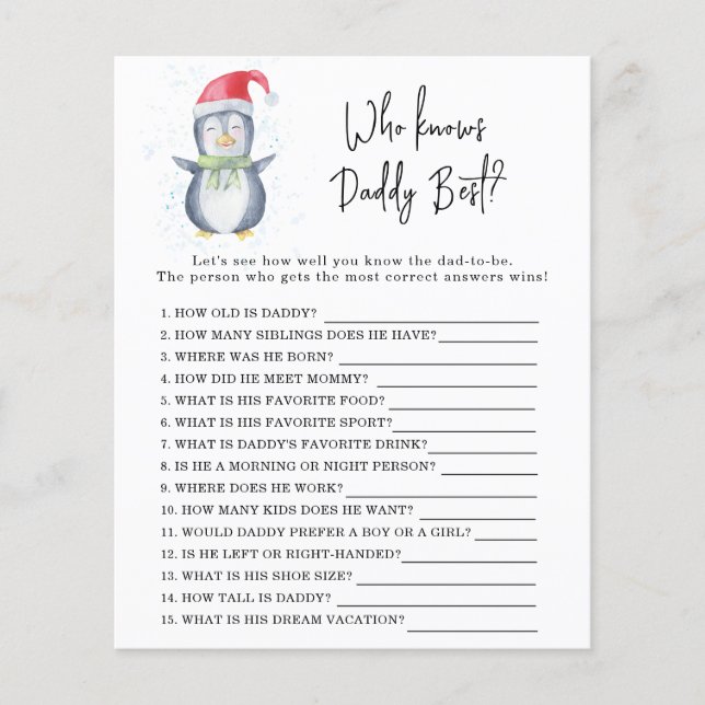 Lámina Pingüino - Juego Quién conoce mejor a PAPÁ (Anverso)