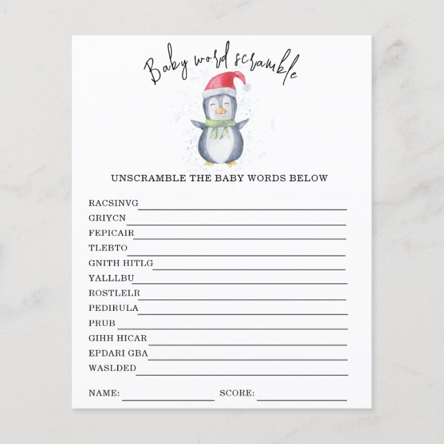 Lámina Pingüino - Palabras de bebé (Anverso)