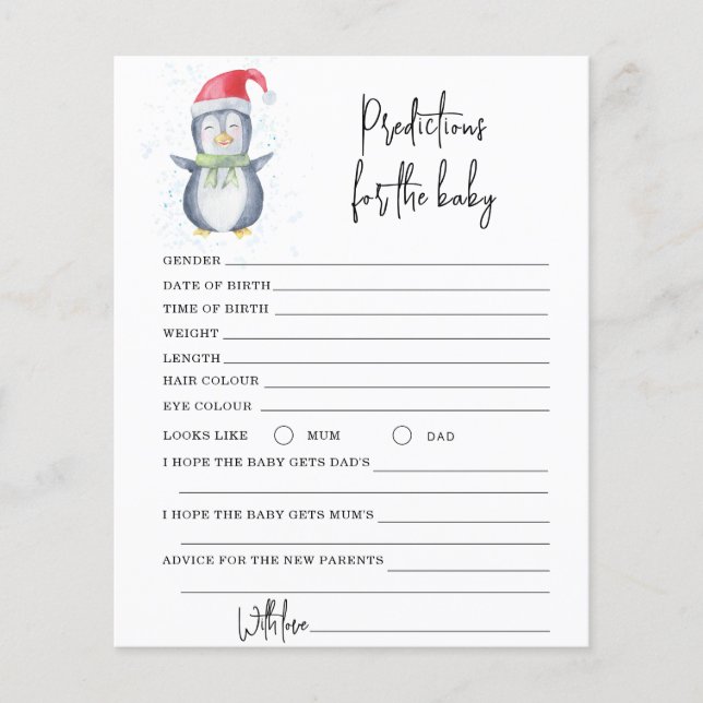 Lámina Pingüino - predicciones y consejos para el bebé (Anverso)