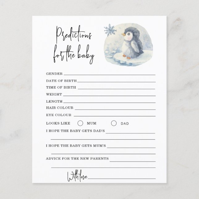 Lámina Pingüino - predicciones y consejos para el bebé (Anverso)