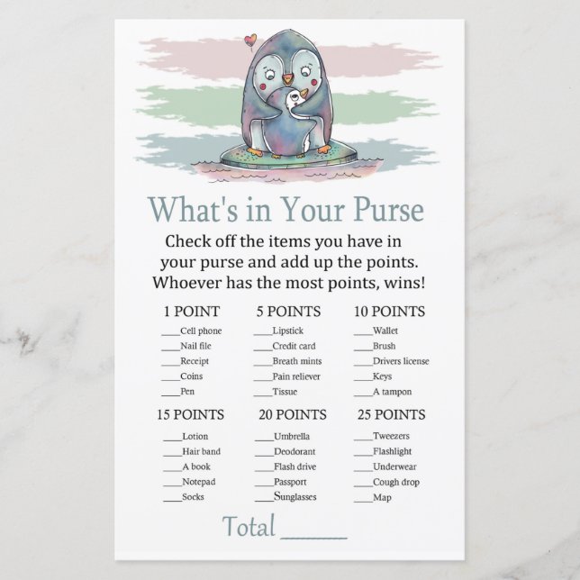 Lámina Pingüino ¿Qué hay en tu juego de bolso? (Anverso)