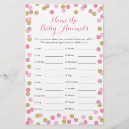 Lámina Pink and Gold Baby Shower Baby Animal Name