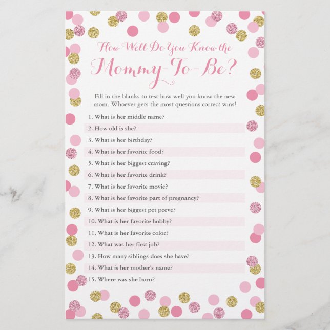 Lámina Pink and Gold ¿Qué tan bien conoces a tu mami Prue (Anverso)