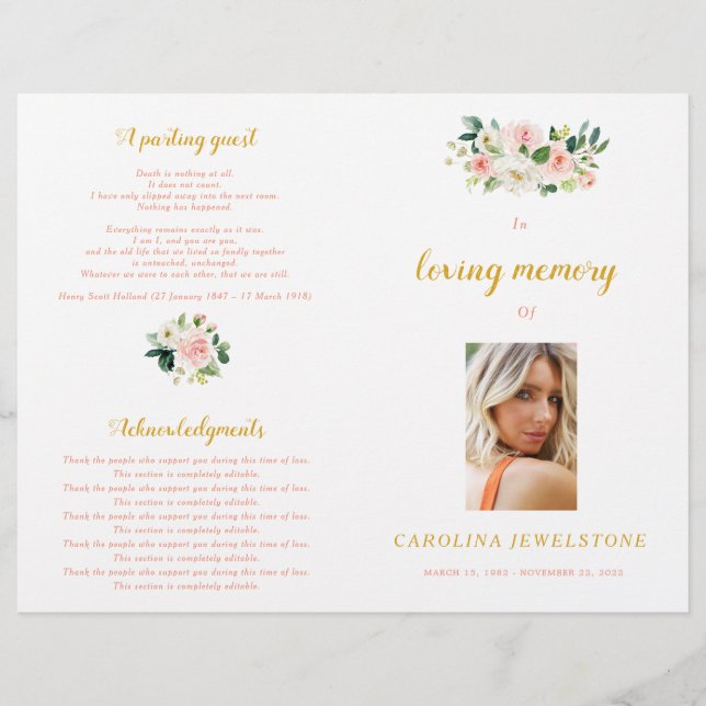 Lámina Pink And Gold Woman Celebration Of Life Program (Anverso)