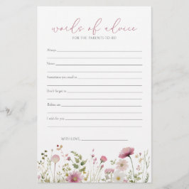 Lámina Pink Baby In Bloom Wildflower Baby Advice Card