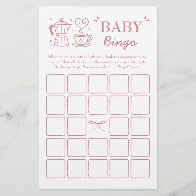 Lámina Pink Baby Is Brewing Coffee Baby Bingo Game (Anverso)