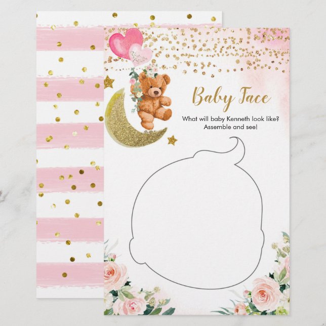 Lámina Pink Bearly Baby Shower Baby Face (Anverso / Reverso)