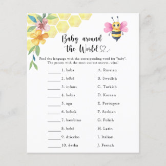 Lámina Pink Bee Baby shower - baby around the world game