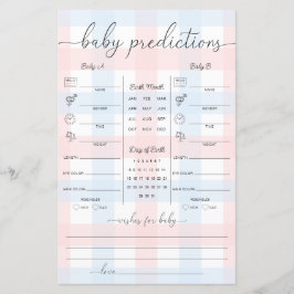 Lámina Pink Blue Gingham Twins Baby Predictions Game
