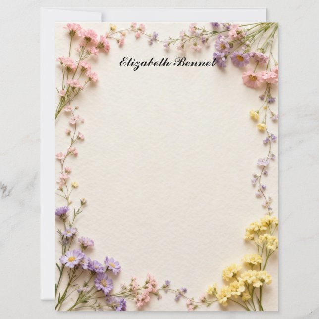 Lámina Pink Blue Yellow Dried Flowers Stationery Paper (Anverso)