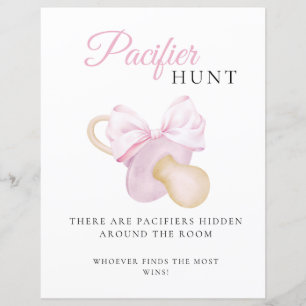 Lámina Pink Bow Baby Shower Pacifier Hunt Game Rótulo