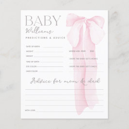 Lámina Pink Bow Baby Shower PREDICTIONS & ADVIE Game