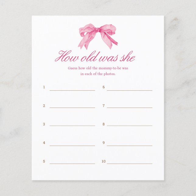 Lámina Pink Bow Baby Shower ¿Qué Edad Tenía La Edad? (Anverso)