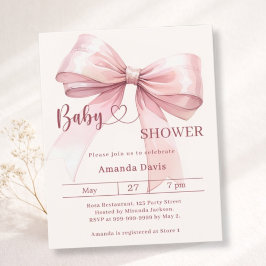 Lámina Pink bow beige girl Baby Shower invitation