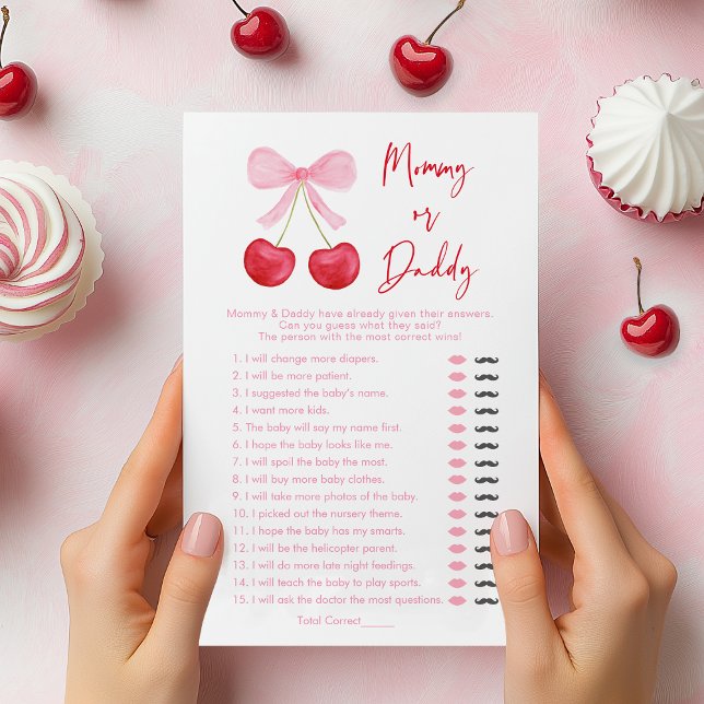 Lámina Pink Bow Cherry Mommy or Daddy Shower Game (Subido por el creador)