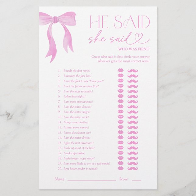 Lámina Pink Bow Dijo Que Dijo Que Había Un Juego De Ducha (Anverso)