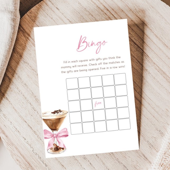 Lámina Pink Bow Espresso Martini Baby Shower Bingo Game (Espresso Baby Shower Game)