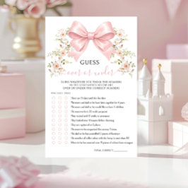 Lámina Pink Bow Floral Baby Shower Over or Under Game