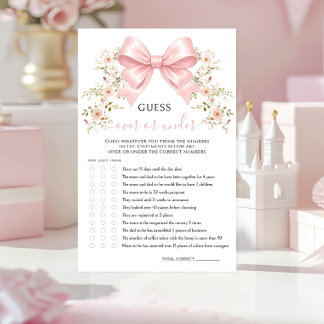 Lámina Pink Bow Floral Baby Shower Over or Under Game