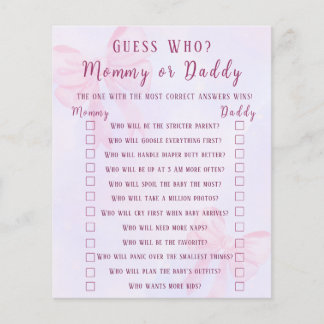 Lámina Pink Bow Guess Who Mommy or Daddy Baby Shower Game