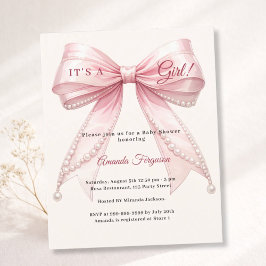 Lámina Pink bow ivory it's a girl Baby Shower invitation