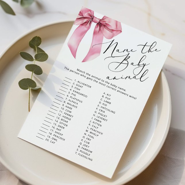 Lámina Pink Bow Nombre juego de la ducha de bebé animal (Subido por el creador)