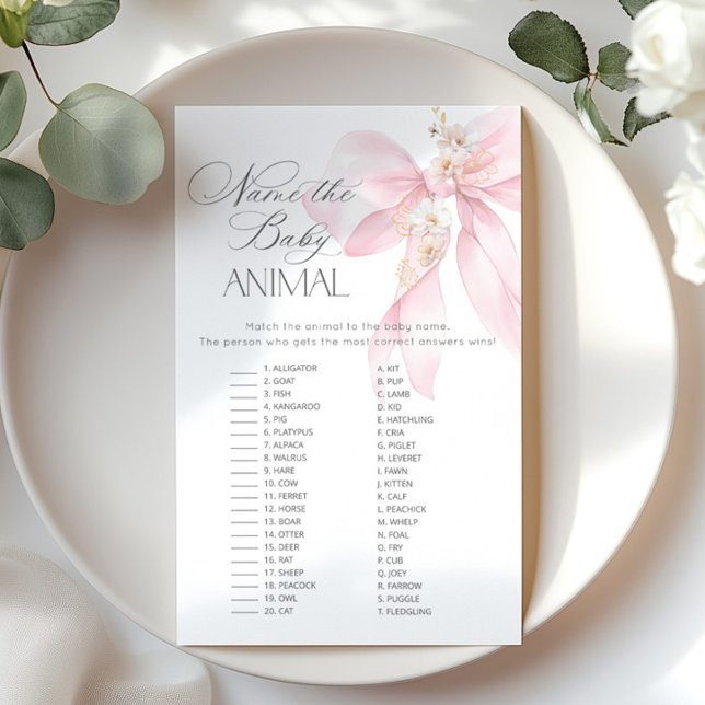 Lámina Pink Bow Nombre juego de la ducha de bebé animal (Subido por el creador)