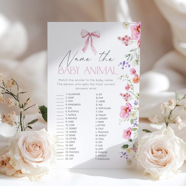 Lámina Pink Bow Nombre juego de la ducha de bebé animal (Subido por el creador)