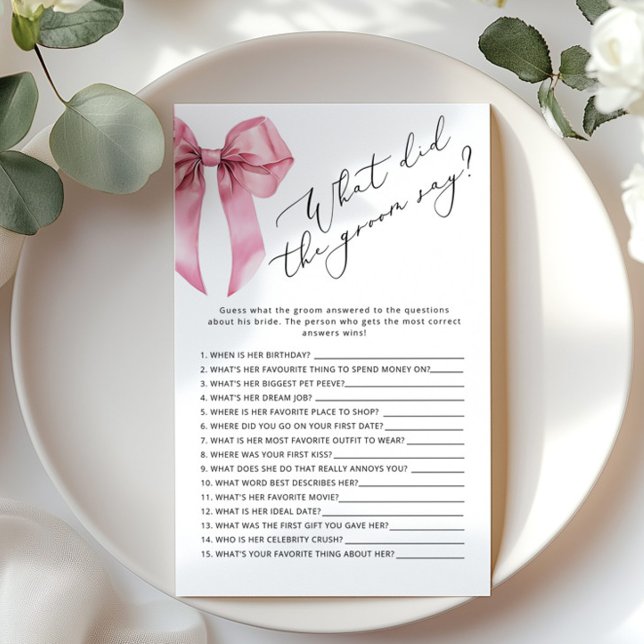 Lámina Pink Bow ¿Qué dijo el novio del juego de la ducha  (Subido por el creador)