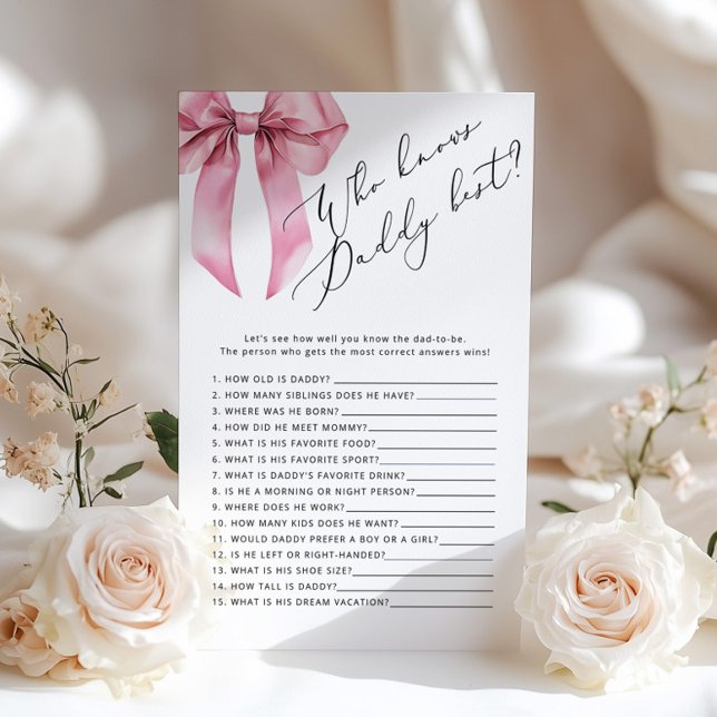 Lámina Pink Bow Quién conoce a papi mejor juego de ducha  (Subido por el creador)