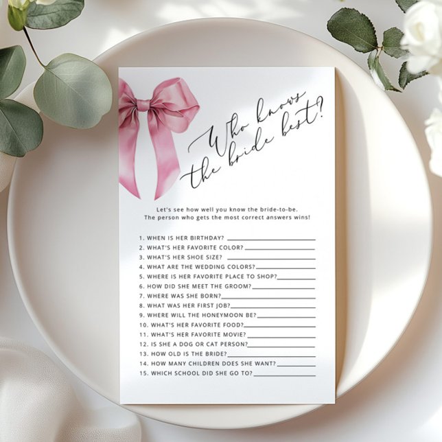 Lámina Pink Bow Quién conoce el mejor juego de novias par (Subido por el creador)