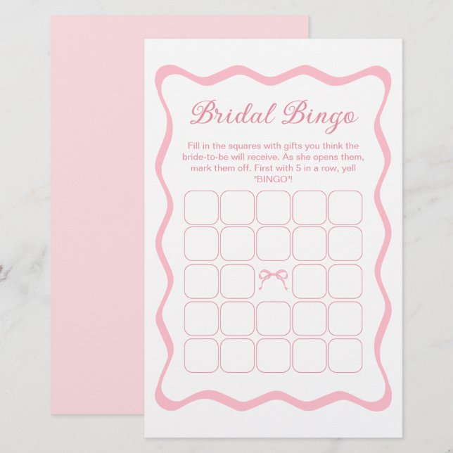 Lámina Pink Bow Tying the knot Bridal Shower Bingo (Anverso / Reverso)