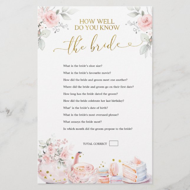 Lámina Pink Bridal Tea How Well do You Know the Bride (Anverso)