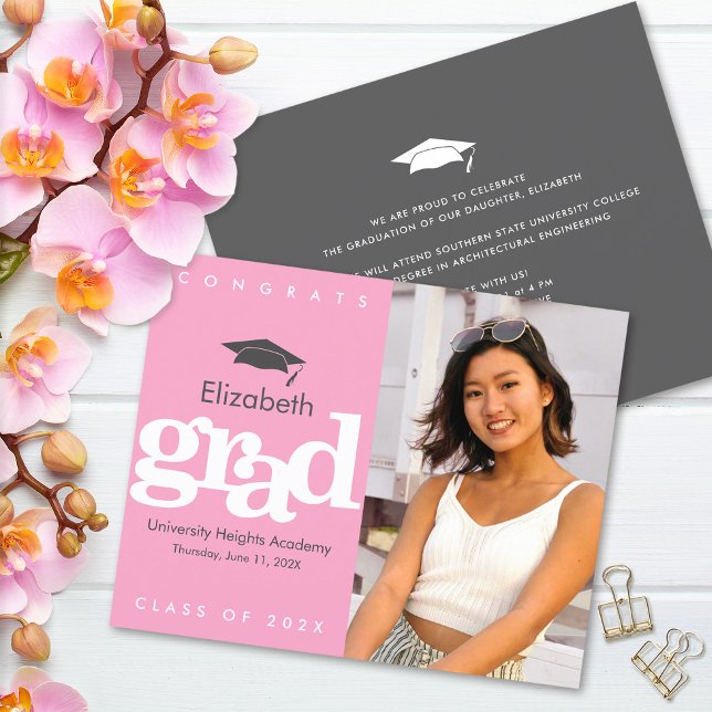 Lámina Pink Budget Photo Graduation Cap Bold Invitación (Subido por el creador)