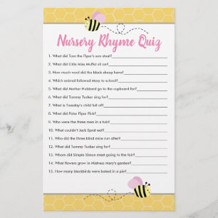Lámina Pink Bumble Bee Baby Shower Nursery Rhyme Prueba