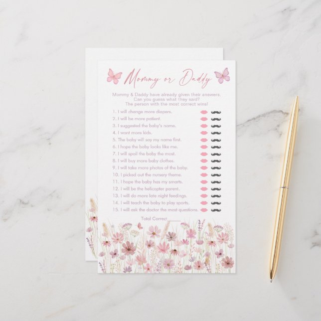 Lámina Pink Butterfly Wildflowers Guess Who Said It Game (Anverso/Reverso In Situ)