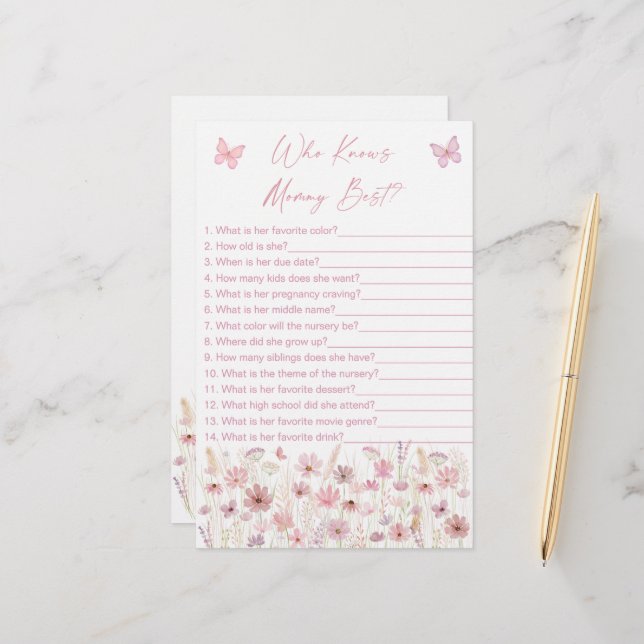 Lámina Pink Butterfly Wildflowers Who Knows Mommy Game (Anverso/Reverso In Situ)