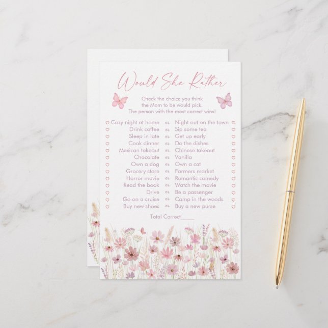 Lámina Pink Butterfly Wildflowers Would She Rather Game (Anverso/Reverso In Situ)