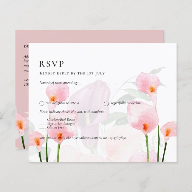 Lámina Pink Calla Lily Bouquet Wedquet RSVP (Anverso / Reverso)
