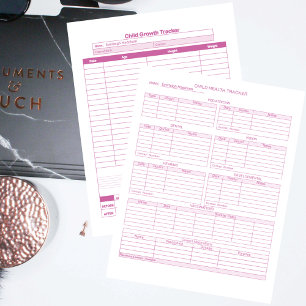 Lámina Pink Child Healthcare and Growth Tracker Pages